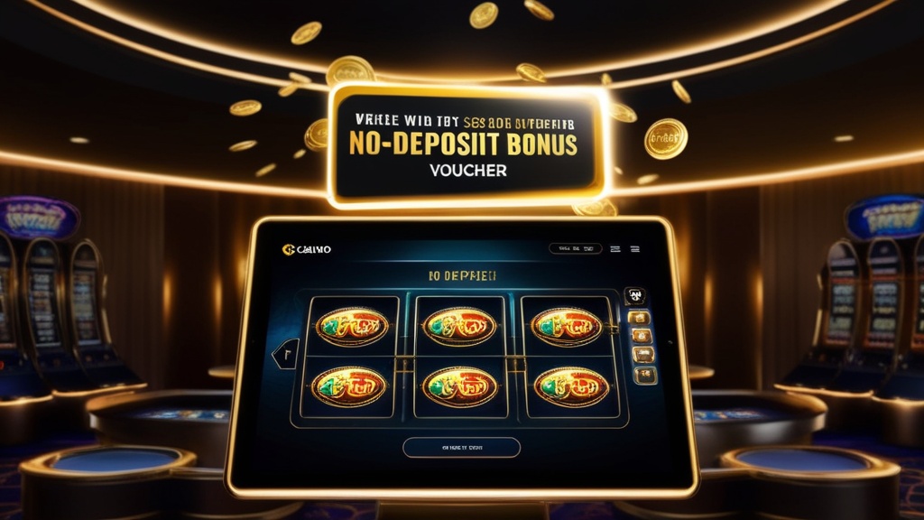 Voucher bonus senza deposito illuminato sopra le slot del casinò