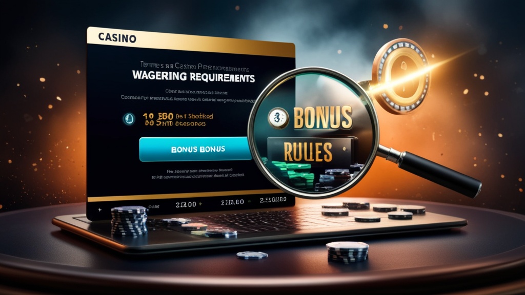 Regole bonus evidenziate con lente d'ingrandimento in un casinò scuro