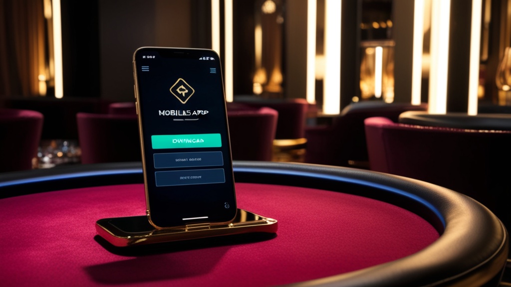 Smartphone con schermata di download dell’app in un ambiente casino scuro