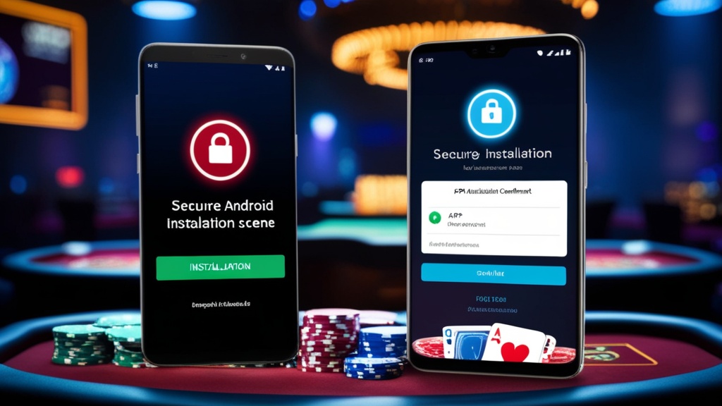 Telefono Android con installazione APK confermata in un ambiente casino scuro
